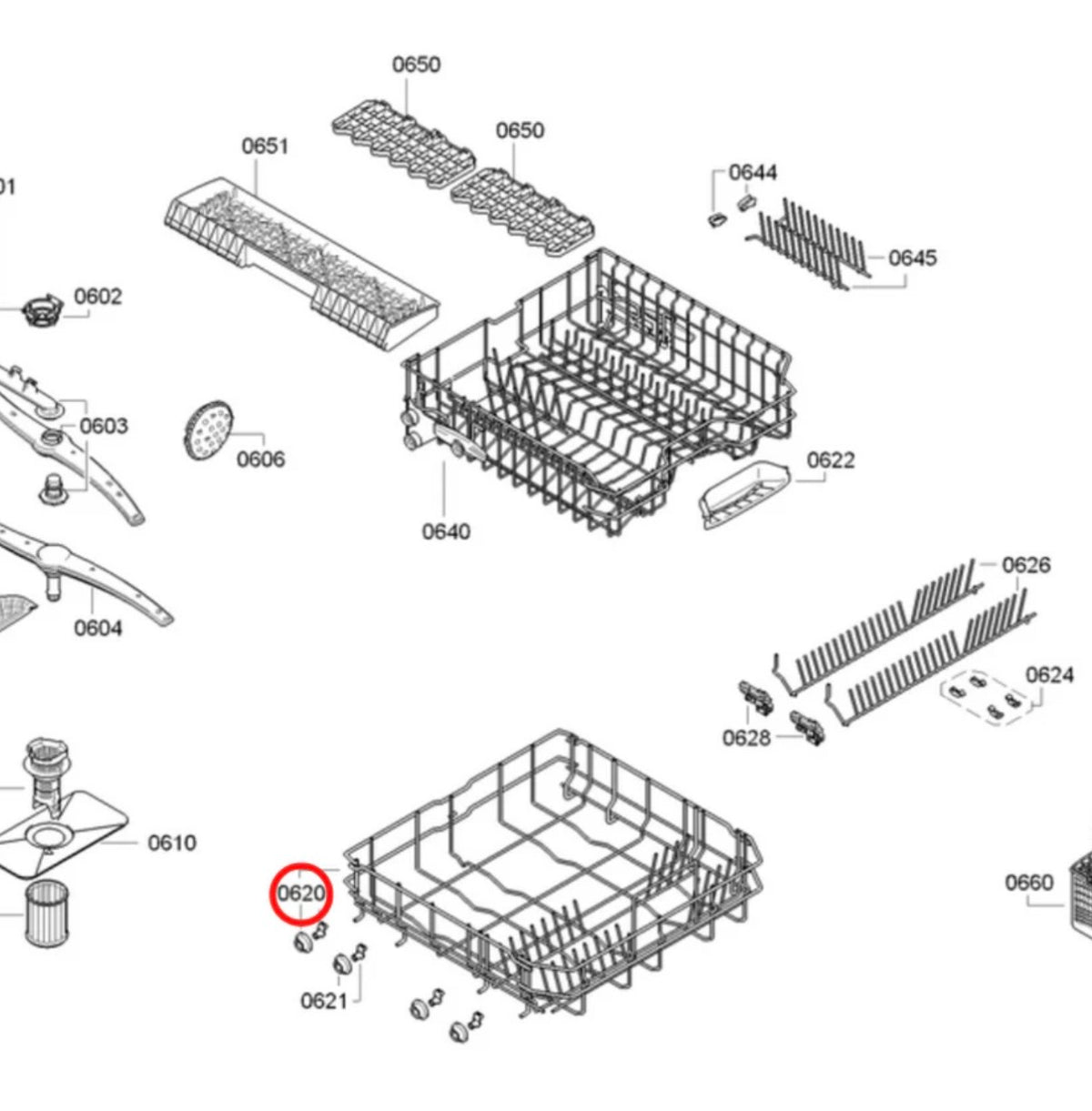 20002125 BOSCH DISHWASHER LOWER BASKET/RACK