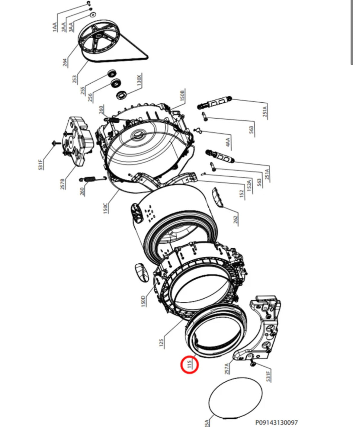 1327756274 Westinghouse/Electrolux Washing Machine Door Seal WWF7524N3WA (91490096800)