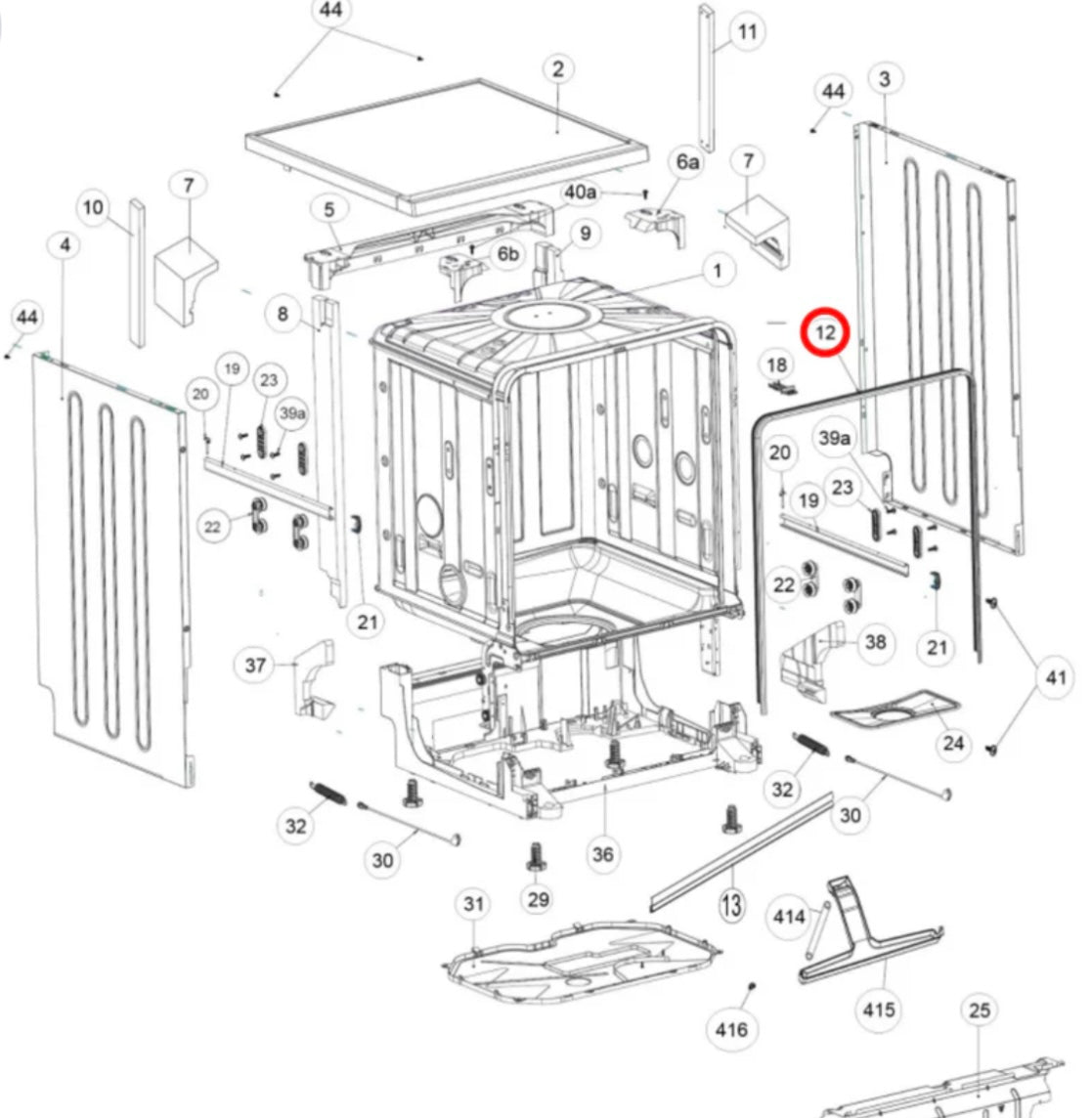 4055859021 ELECTROLUX/WEST DISHWASHER TUB GASKET/SEAL