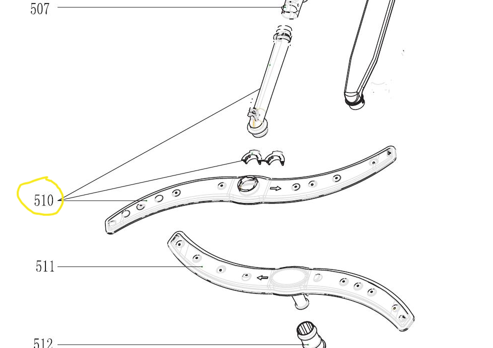 Omega 673001900027 Delonghi Ilve Dishwasher Middle Spray Arm - ODW702XB
