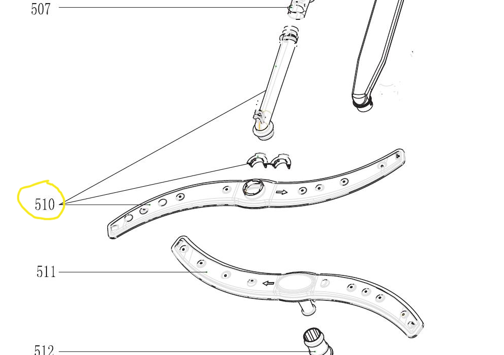 DAU1591111(673001900027) DELONGHI DISHWASHER UPPER BASKET ARM AND SEAL DEDW645S