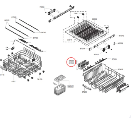 690074913 Smeg Dishwasher Upper Basket Adjustment Assy (RH & LH)