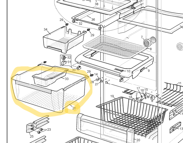 Electrolux,Kelvinator 1441863(4055724530) Westinghouse Fridge Crisper Bin