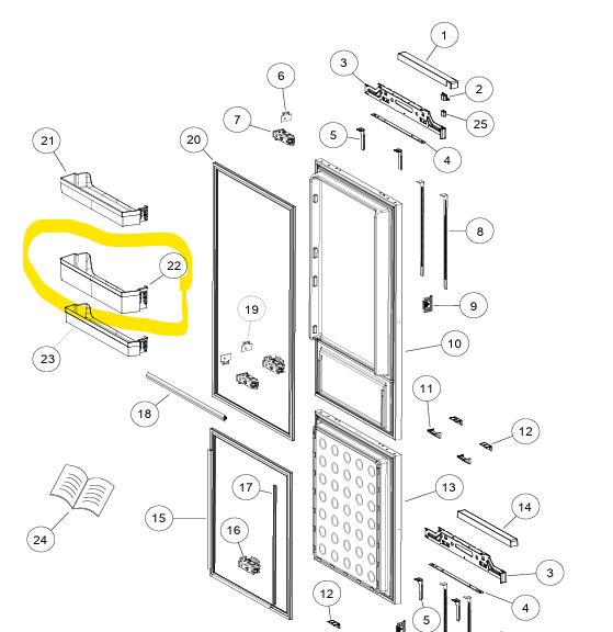 Fisher &amp; Paykel/Haier H0060835153 Shelf Door Middle Integrated fridge